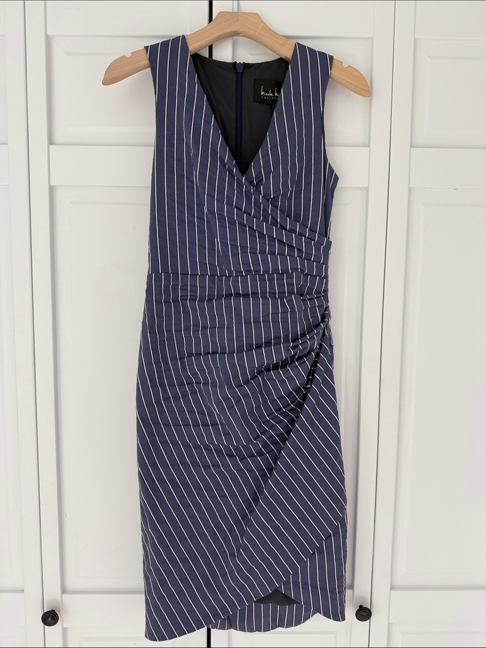 Striped Navy Ruched Midi Dress